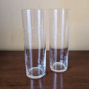 Vintage Noritake Sasaki Bamboo Etched Glass Tom Collins Glasses Set Of 2 D/C